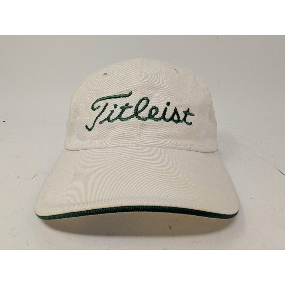 Vintage Titleist Hat Cap Strap Back Mens One Size White Golf Script Logo USA